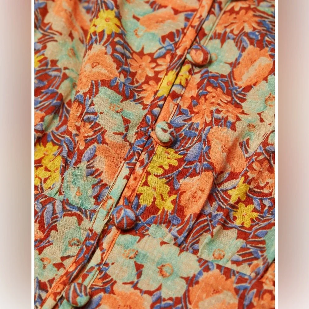 Veronica Beard Malgosia Floral-Print Button-Front‎ Ruffle cottage Midi Dress
